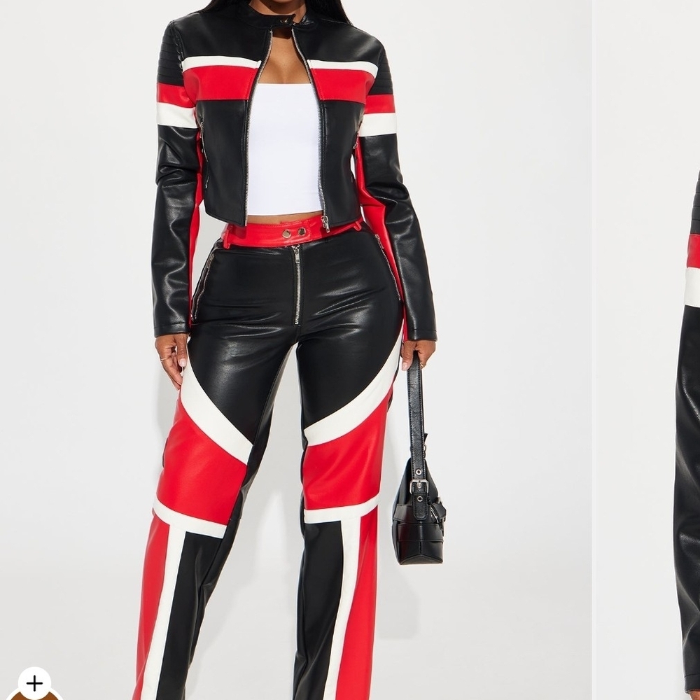 Fashion Nova Black and Red Leather Jacket